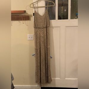 Art Deco long beaded blouson gown Dress in Nude